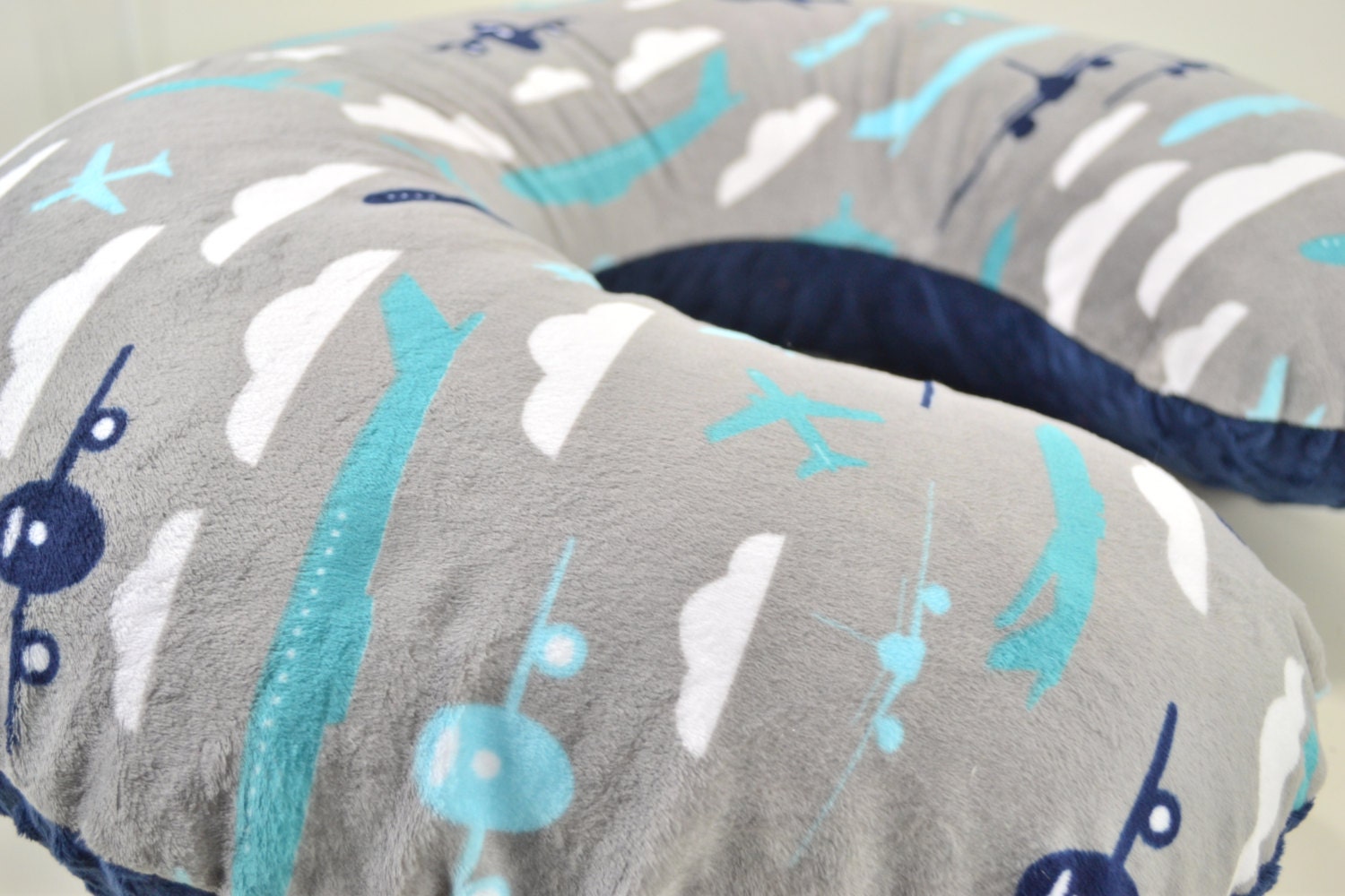 Personalized Minky Boppy Cover Teal Aviator Minky Navy