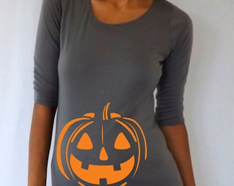 Maternity Halloween shirt with pumpkin , Halloween shirt, bump design, costume