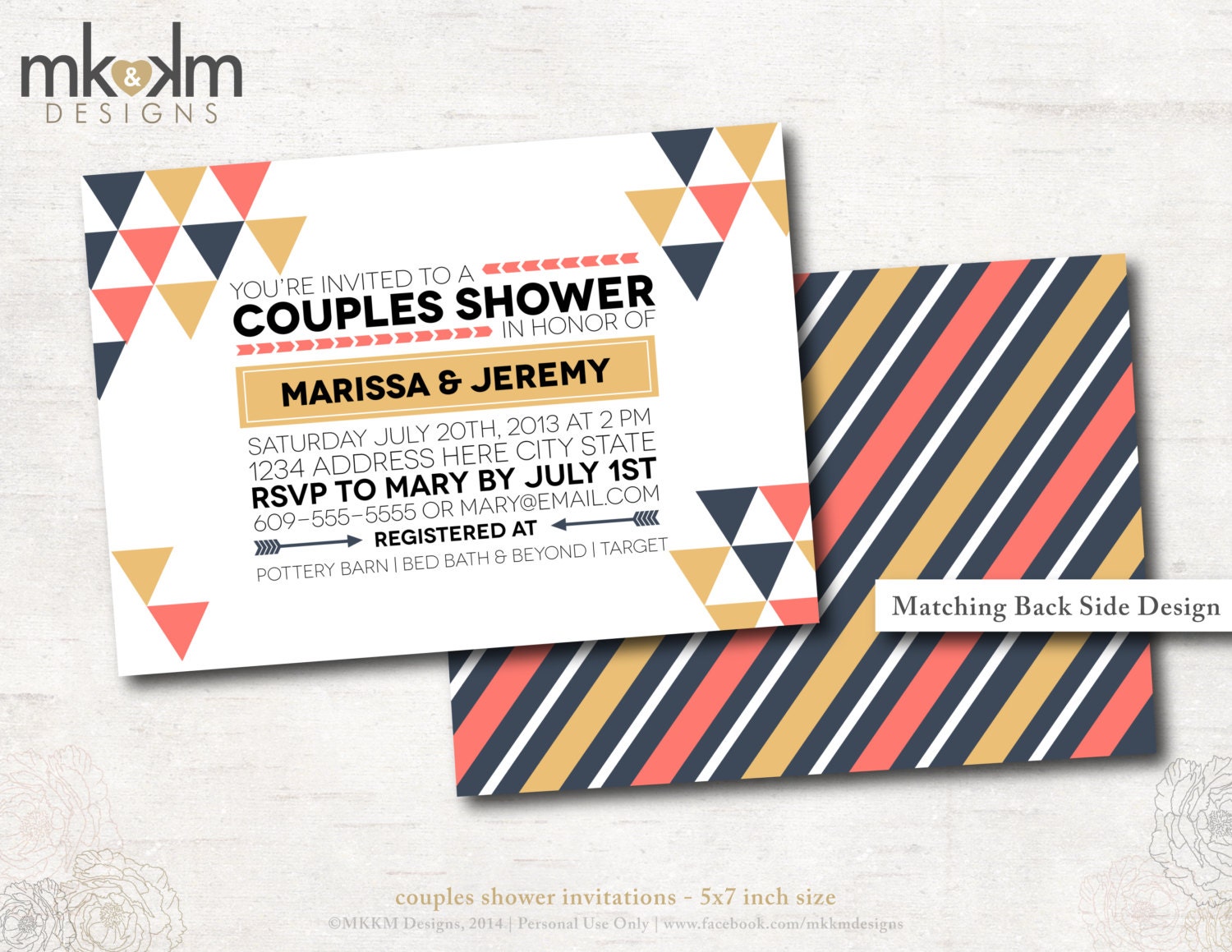 Modern Geometric Bridal Shower Invitation Triangle Invite