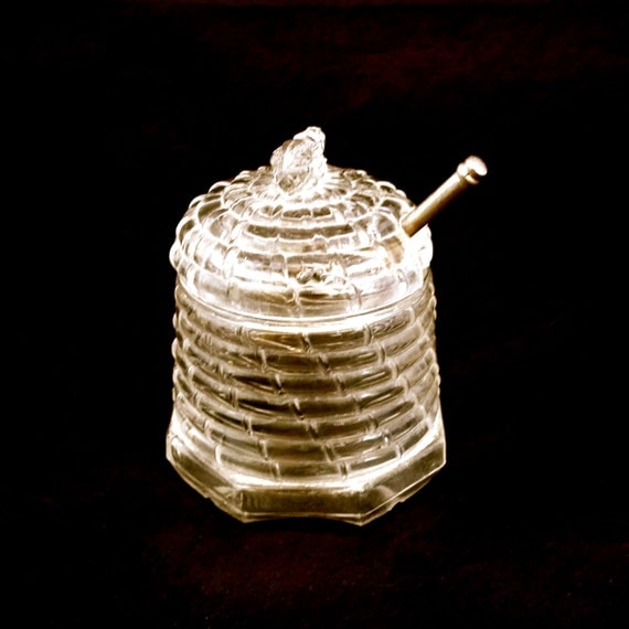 Vintage Clear Glass Honey Jar with Bee Honey Pot Glass Honey