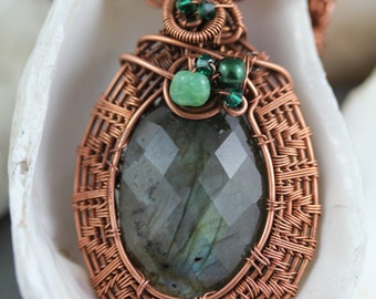 Copper Wire Wrap Pendant with Faceted Green Labradorite, Chrysoprase ...
