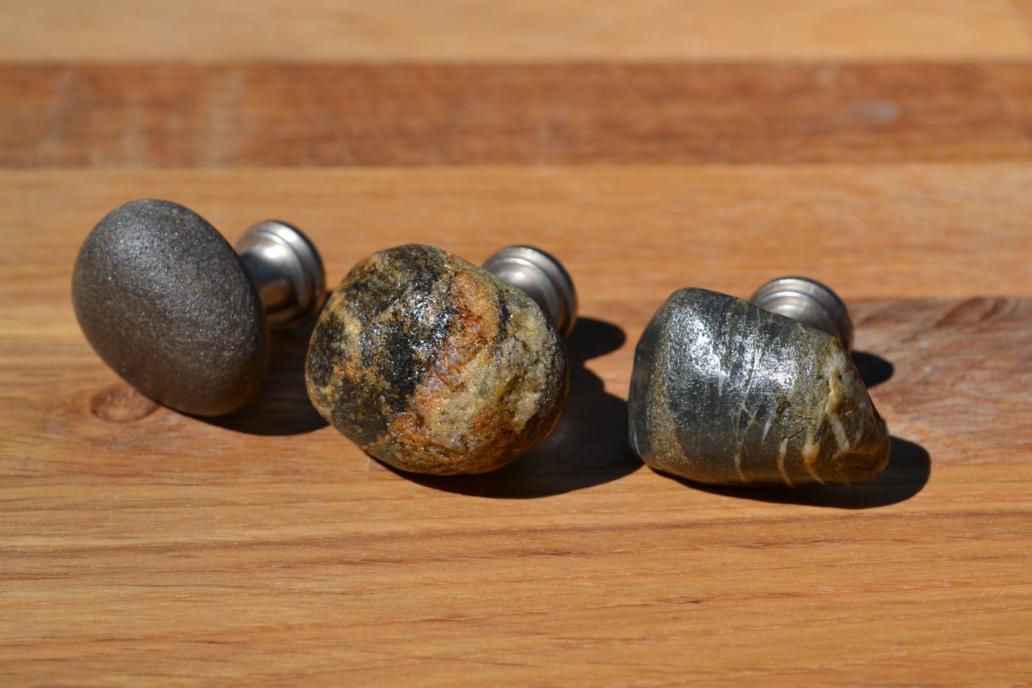 Rock Knobs Maine Beach Stone Drawer Pulls Set of 3