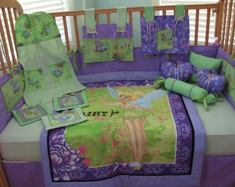 Tinkerbell Fairy Pixie Hollow Green Purple 12 Piece Baby Bedding Crib Set
