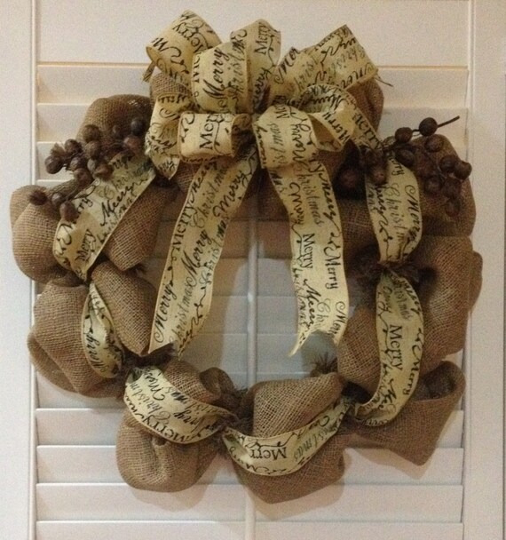 Merry Christmas Burlap Wreath with Natural Seeds