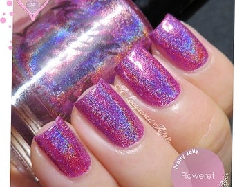 Nail Polish, Holographic Nail Lacquer, Pink Holo Nails, Indie Nail Polish, Vegan Varnish, Custom Color, Gift for Her, Pretty Jelly, FLOWERET
