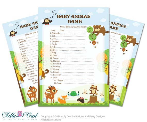 Forest Animals Baby Animal Game, guess Animals Printable Card for Baby Animals Shower DIY Woodland Neutral - ao23bs14 Il_570xn