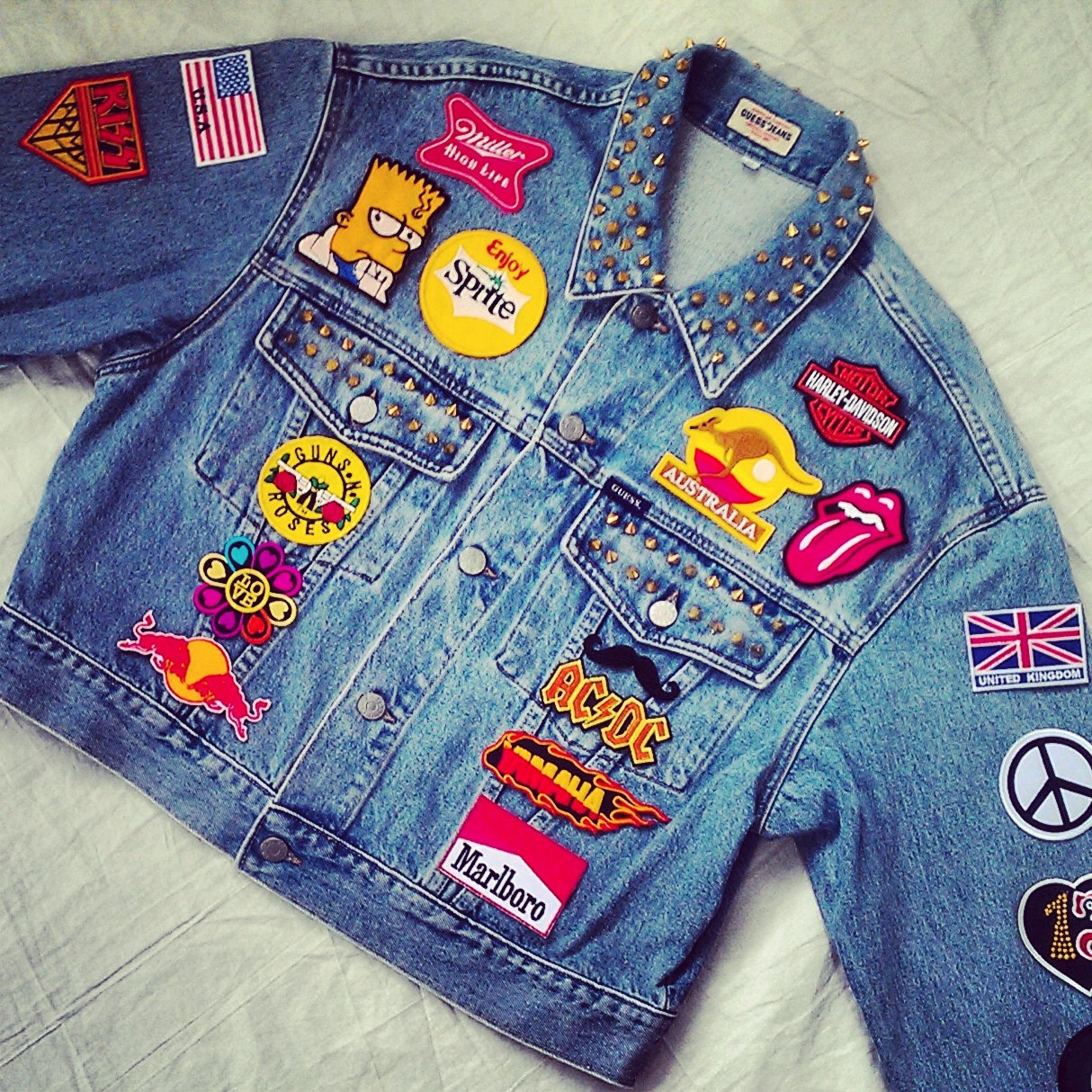 Vintage Patched Guess Jean Jacket with Studded Reworked Jean 
