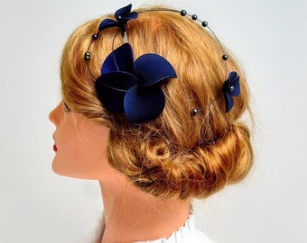 Navy blue fascinator Classy headband Halloween headband Elegant hair piece Bridesmaid hair Wedding hair accessories Fascinator headband