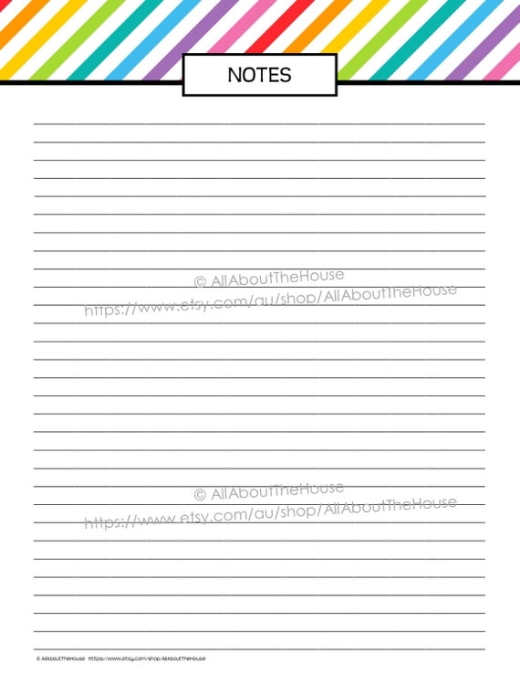 note paper lined printable rainbow pdf editable household