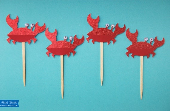 CRAB Nautical Party Treat Picks / Nautical Cupcake Toppers (Set of 12) Il_570xn
