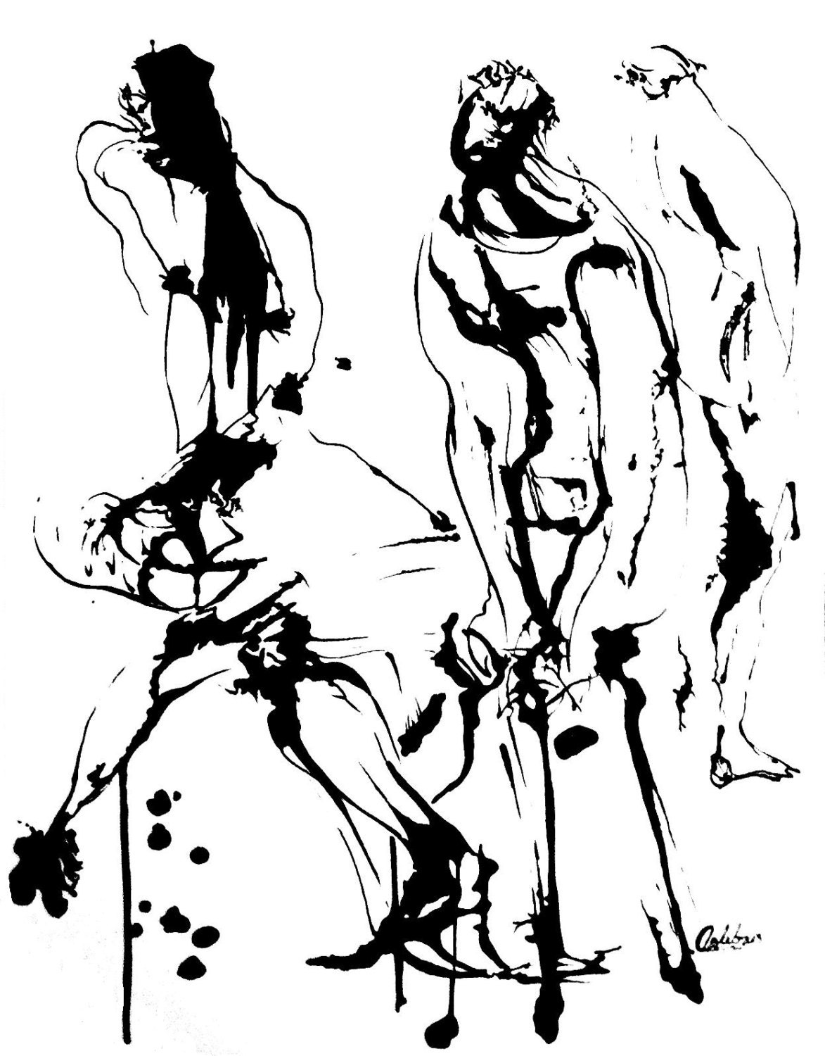 Original Abstract Human Figure Ink Drawing 8.5 x by CalebAdamsArt