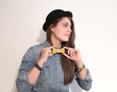 YELLOW DOTS BOWTIE leather brooch pin for her him