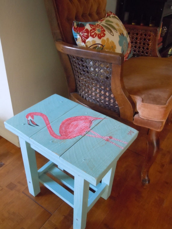 pink flamingo solid wood patio table side table or small