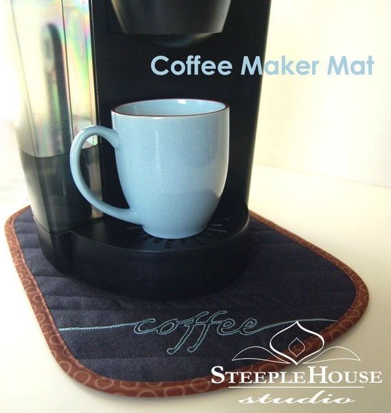 Embroidered Coffee Maker Mat in Denim with by SteepleHouseStudio