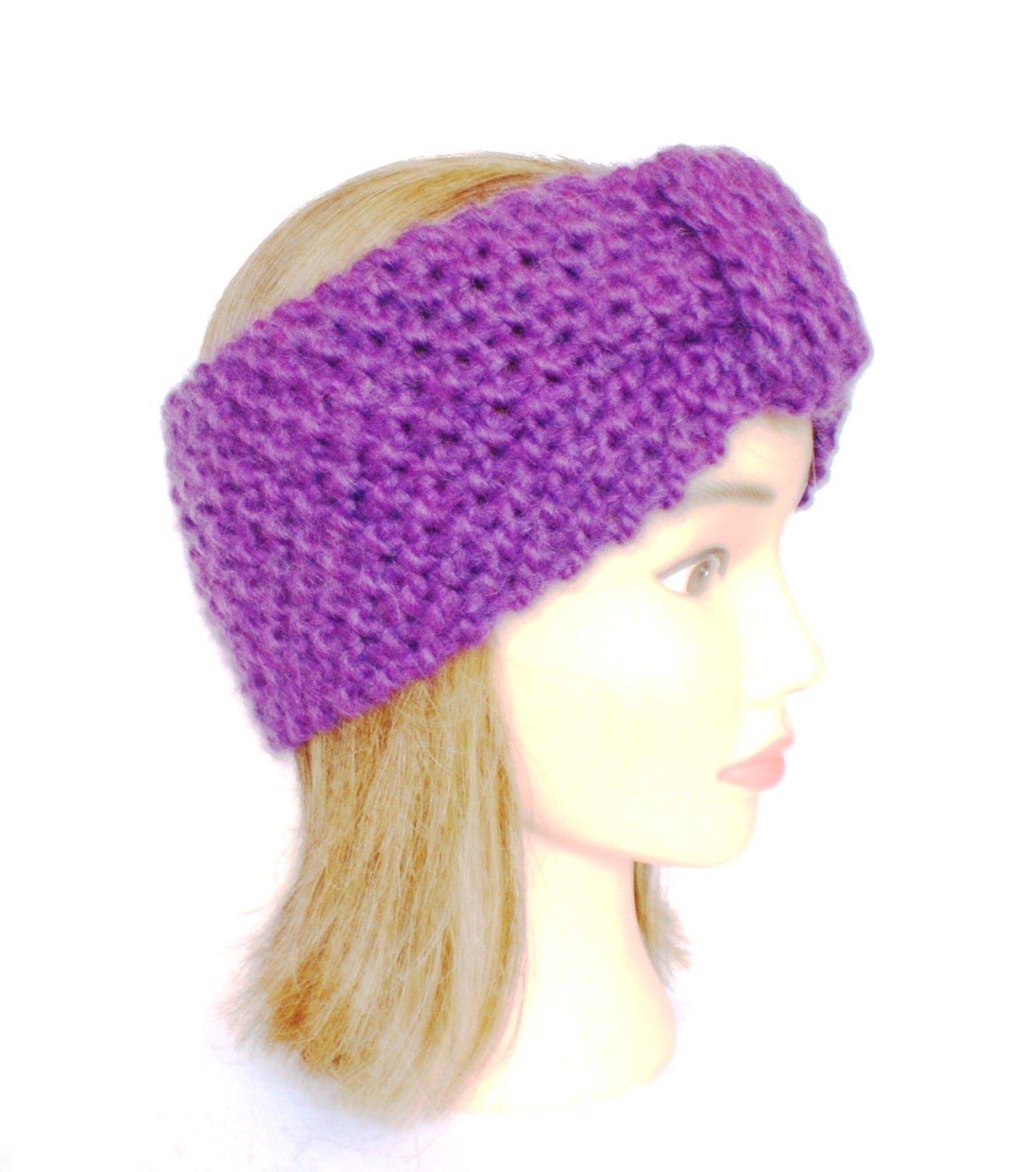 Irish handknit dark purple earwarmer headband wool by Johannahats