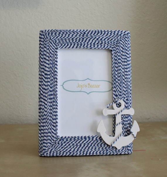 Nautical Anchor Picture Frame in Navy and White by Jojosbazaar