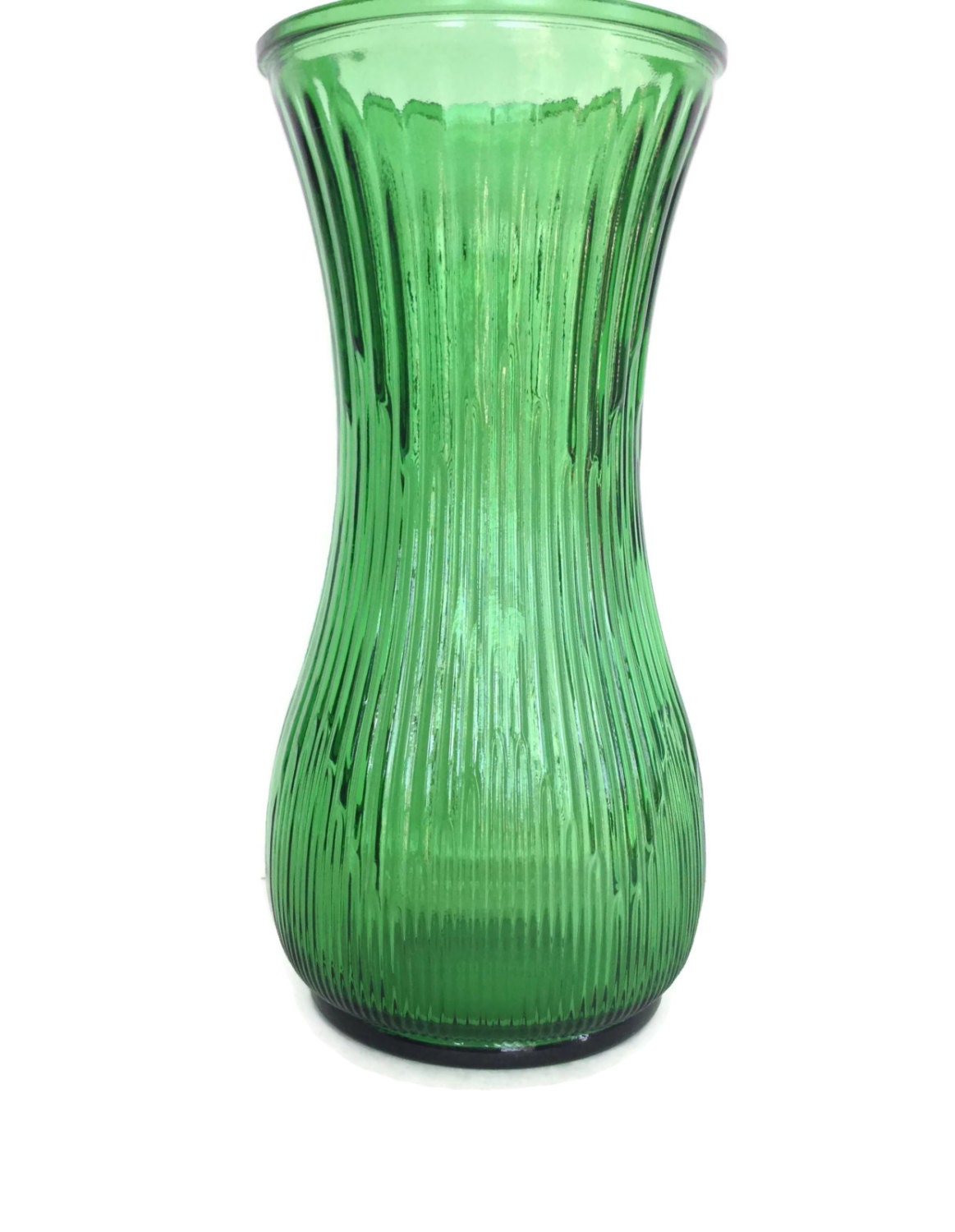 Vintage Glass Vase Green Ribbed Texture Hoosier