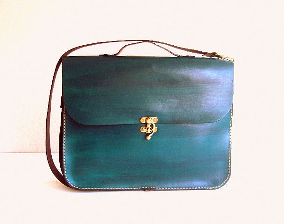 Green Leather Laptop Bag Briefcase Messenger Bag Shoulder