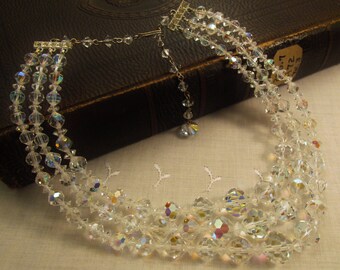Strands of Aurora Borealis Crystal Necklace AB Glass Beads 16 inches