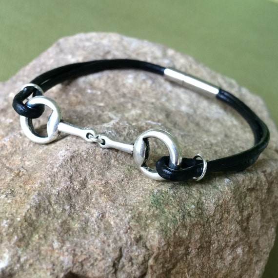 Black Leather Horse Bit Bracelet Leather Bracelet Leather