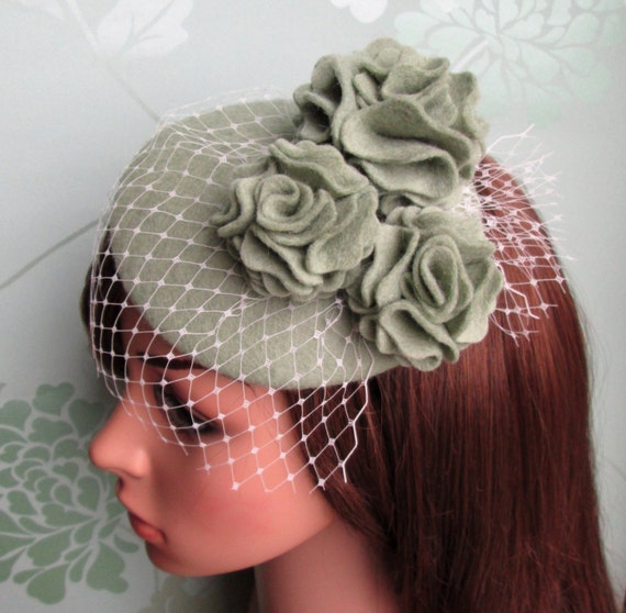 Items similar to Sage Green Hat Green Felt Hat, Green Cocktail Hat, Wedding Hat, Fascinator