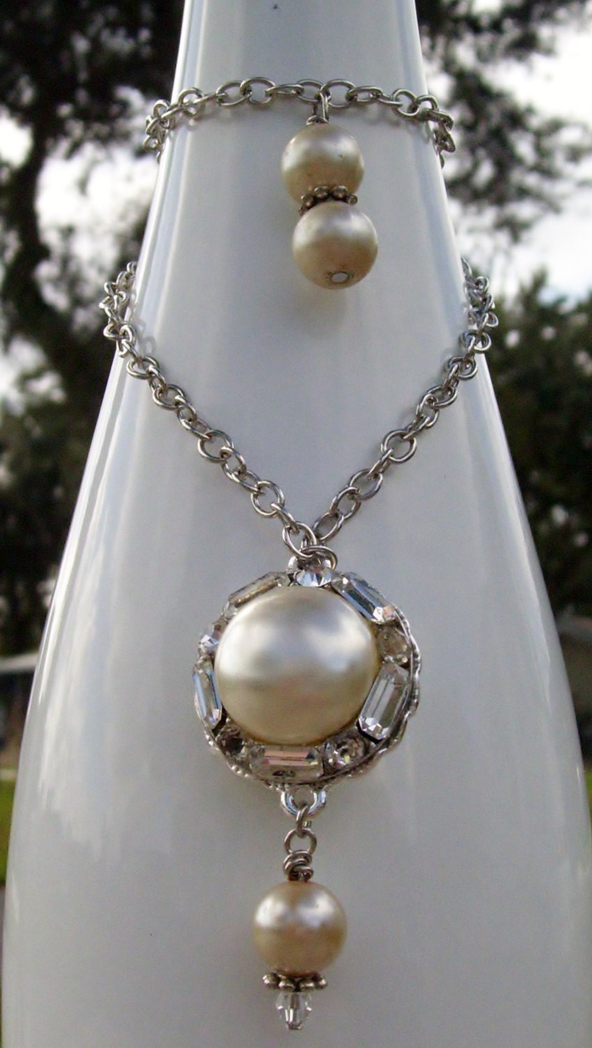 Wine Bottle Decor Vintage Pearl and Rhinestone by SentimentalSue