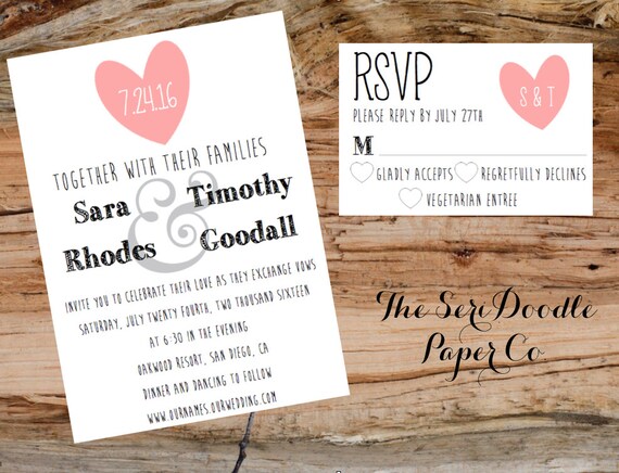 Rustic Hearts Wedding Invitation & RSVP >> Country barn wedding >> DIGITAL FILE Il_570xn