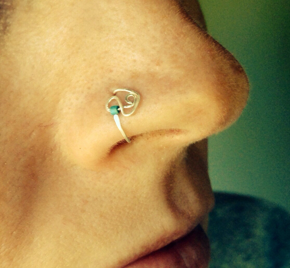 Turquoise Hammered Nose Ring in Silver Gold or Rose Gold 24