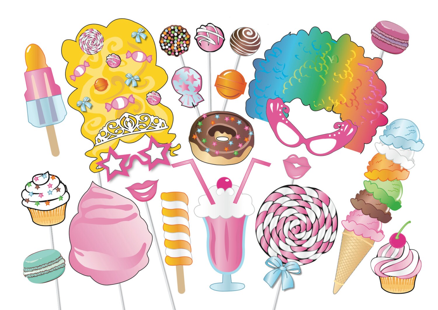 Sweet Shoppe Photobooth Party Props Set 22 Piece PRINTABLE
