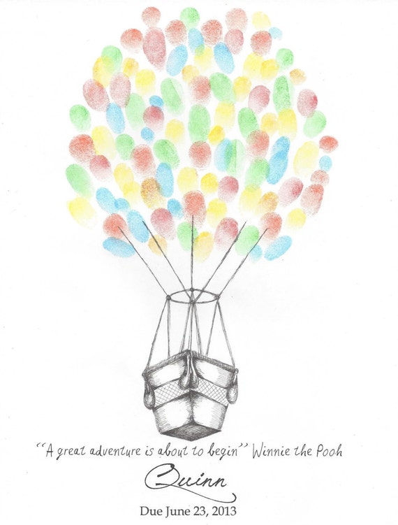 Hot Air Balloon Baby Shower Finger Print Guest by 