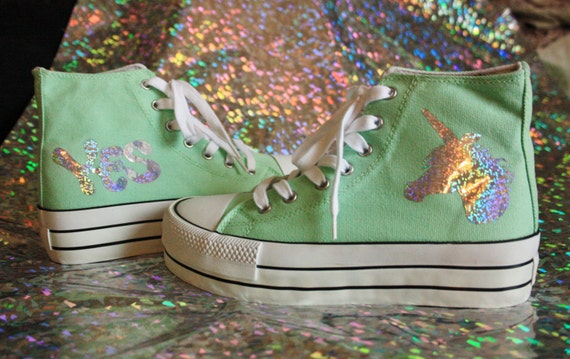 Holographic unicorn plateau platform sneakers by FortunateFreaks