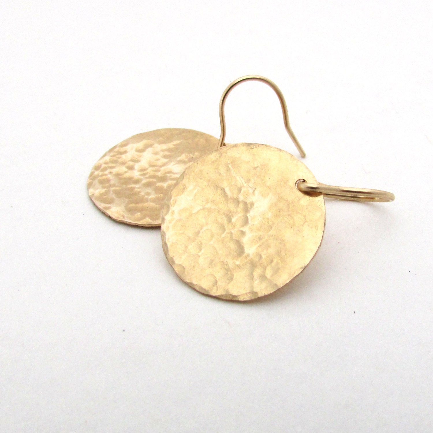 Large hammered gold earrings gold fill disc jewelry gold