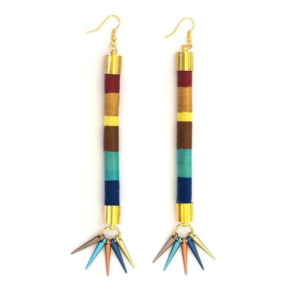 Long Tribal Earrings Statement Rope Earrings by KiaFilStudios