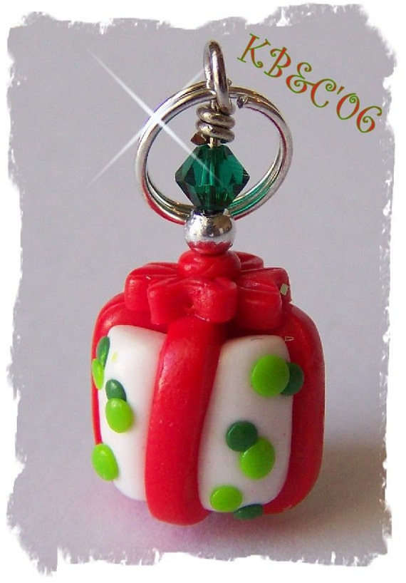 Polymer Clay Christmas Present Gift Charm by KalindsClayDesigns