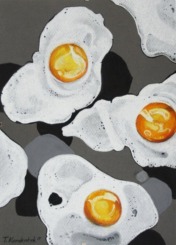 Original Soft Pastel Painting Fried Eggs Yolks by HEARTartROOM