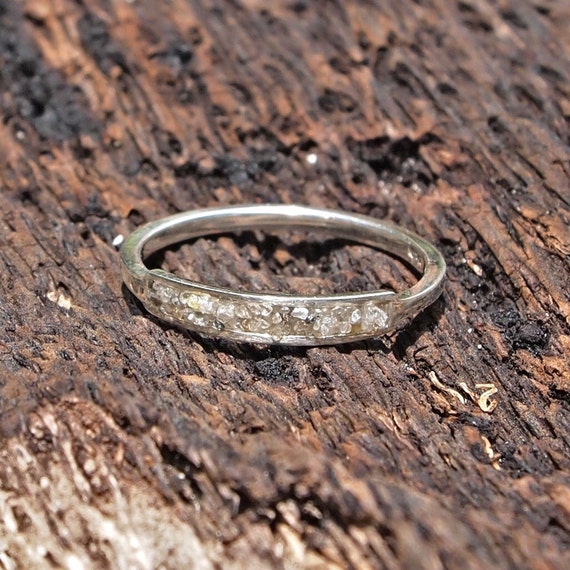Raw diamond dust ring in sterling silver tiny by GardensOfTheSun
