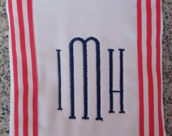 Monogram Baby Burp Cloth with Pink Striped Ribbon / Monogram Baby Gift