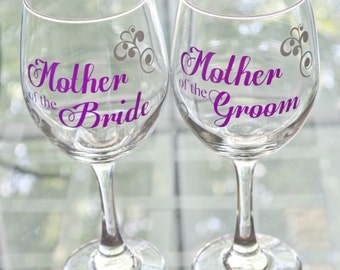 Personalized mother of the bride or groom gift wine glass