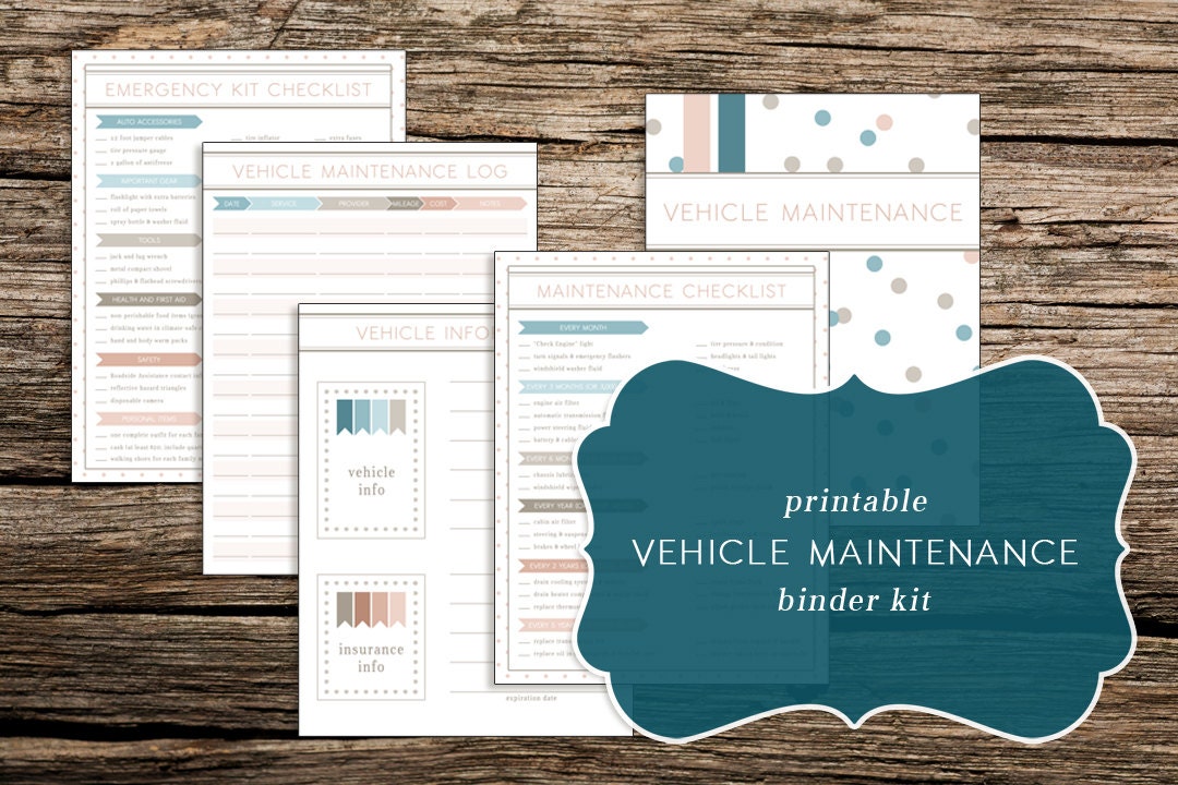 Vehicle Maintenance Binder Kit a 5page printable by TrewStudio