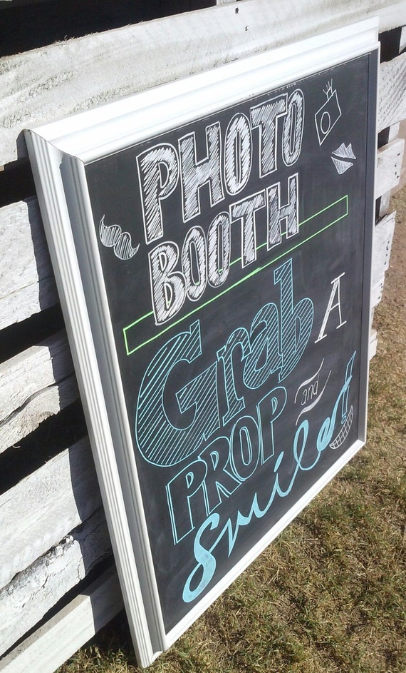 Extra Large White "Photo Booth" Chalkboard. Photo Booth Grab a Prop and