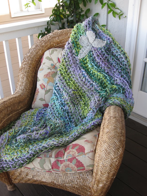 Items similar to Tinkerbell crochet blanket, green and purple blanket ...