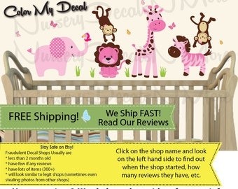 Mini Jungle Decals, Wall Decals, Monkeys, Elephant, Pink Girl (Mini SG Animals Only Jungle Girl) SGM