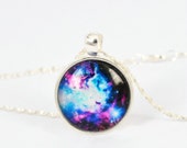 FIRE BREATHING DRAGON Elliptical Gaxaxy Nebula Pendant Turquoise Blue Ice Galaxy Necklace White Jewelry Necklace for him Art Gift for Her