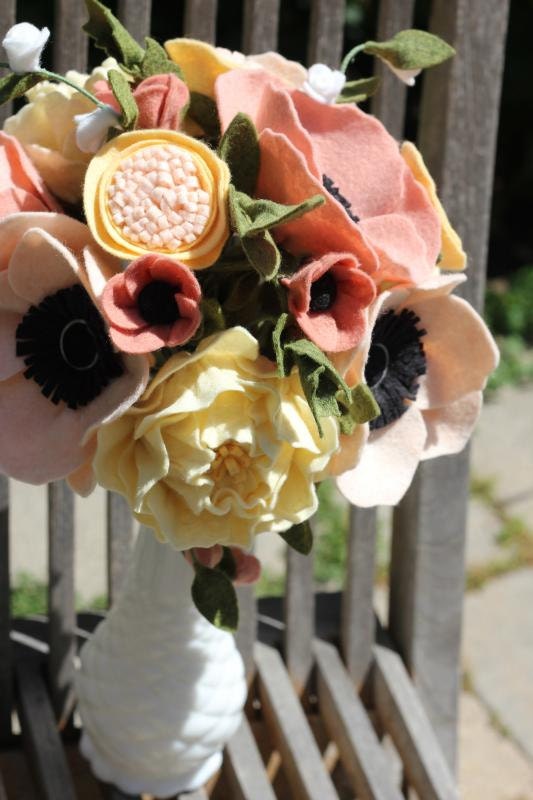 Felt Flower Wedding Bouquet. Custom Made For Each Bride