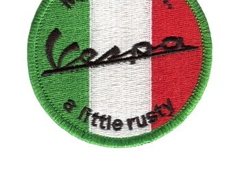 Vintage Style Vespa Patch Badge "My Italian is a little rusty"