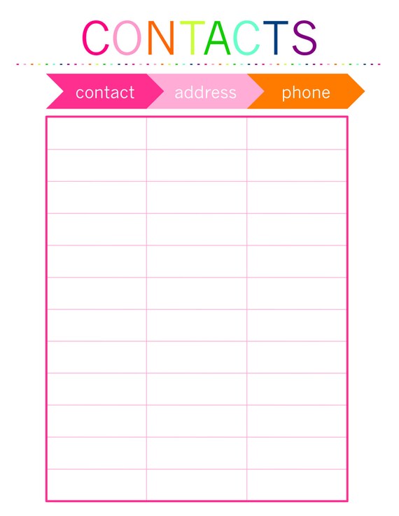 Contact Page Printable INSTANT DOWNLOAD by TheOrderlyHome on Etsy