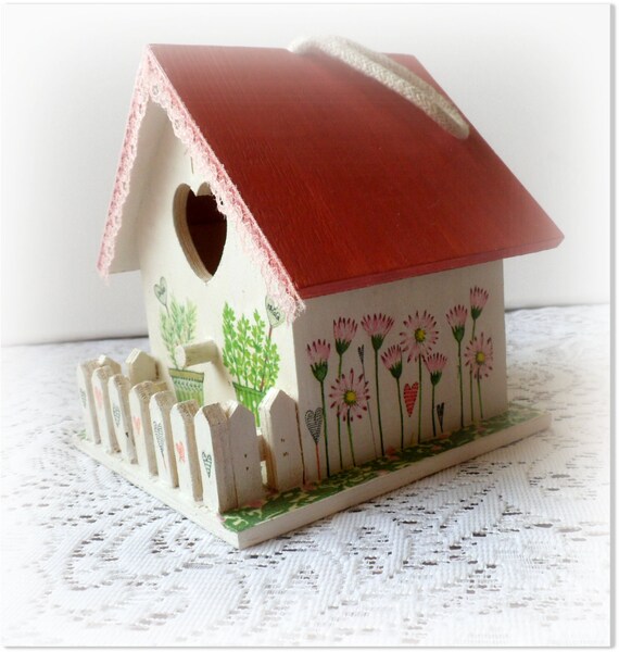 Bird house wooden bird house decoupage bird by CarmenHandCrafts