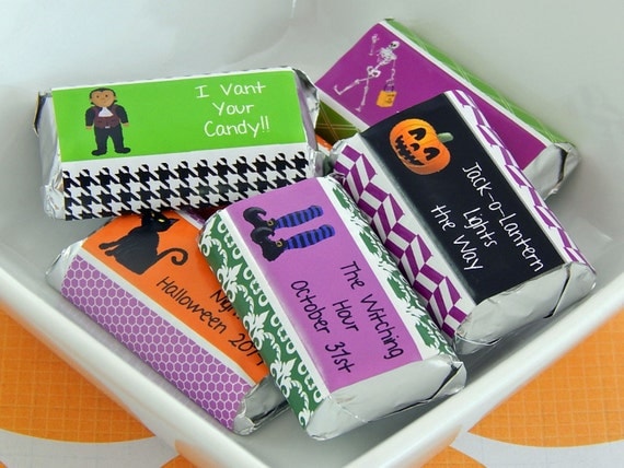 Kids Halloween Miniature Candy Bar Wrapper - Custom Sticker - Personalized Halloween Party Favor - Halloween Birthday - 18 PRINTED Labels