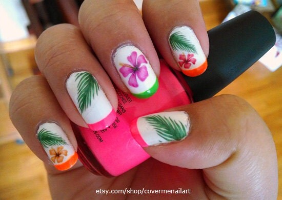 Hawaiian Flowers Water Slide Nail Decals