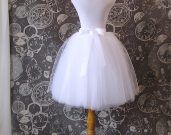 White Tulle Skirt - Adult Knee Length Tutu with Ribbon Waist and Ties - Custom Size - Made to Order